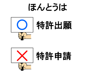 特許出願が正解で、特許申請は間違い